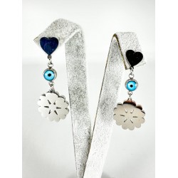 Gümüş Kalp Ve Nazar Boncuğu Detaylı Küpe